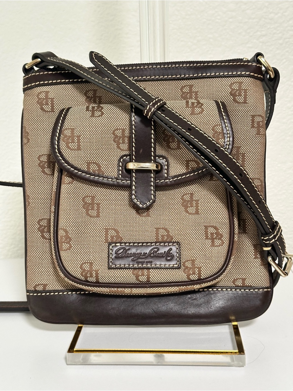 Vintage Dooney and Bourke DB Monogram Canvas North South Crossbody Bag